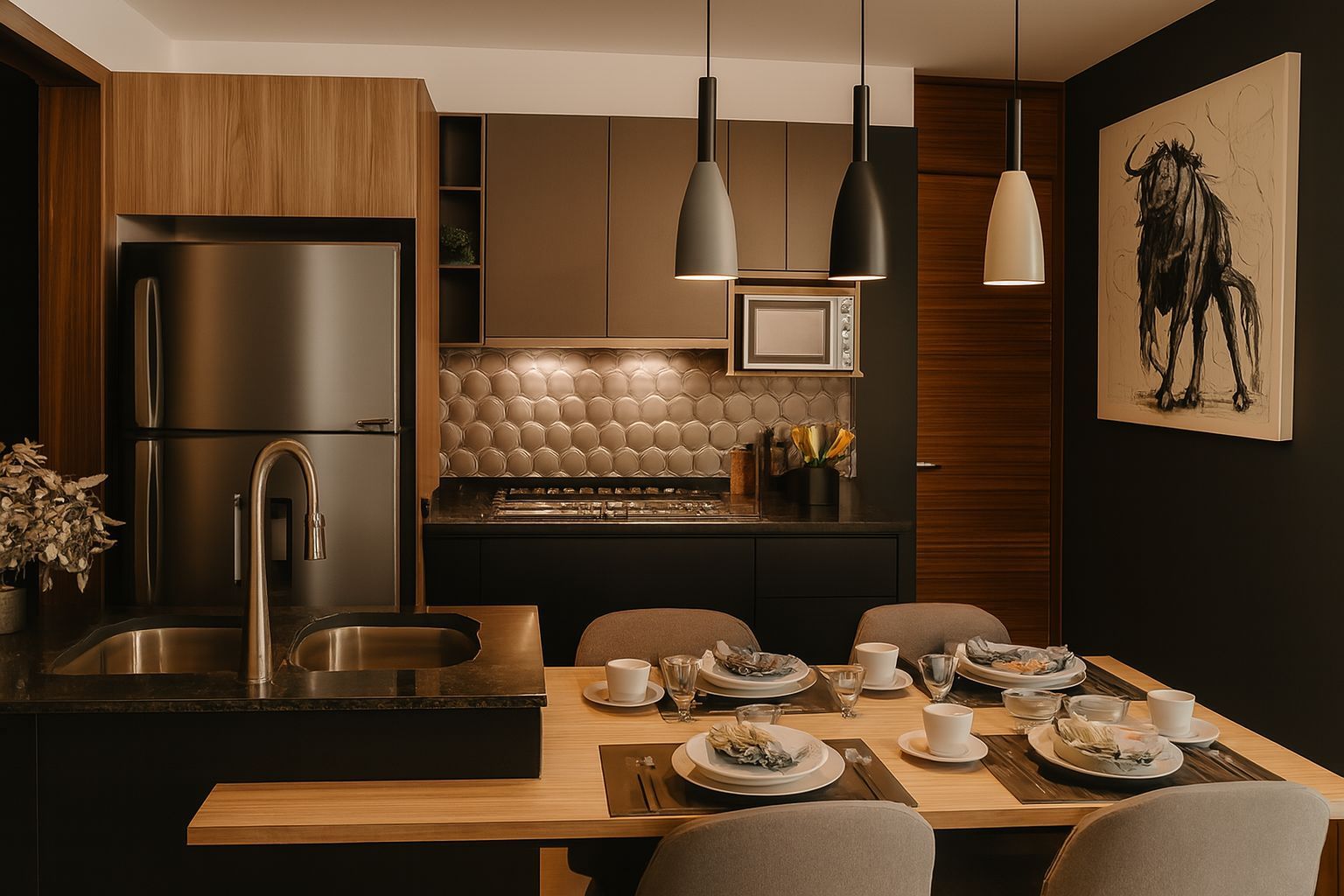 Cocina integral y comedor